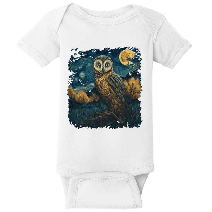 An Owl In The Night Forest Painting Baby Bodysuit