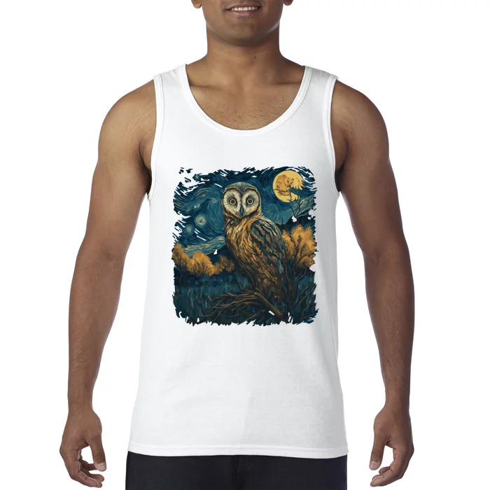 An Owl In The Night Forest Painting Tank Top