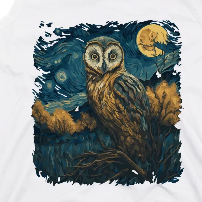 An Owl In The Night Forest Painting Tank Top