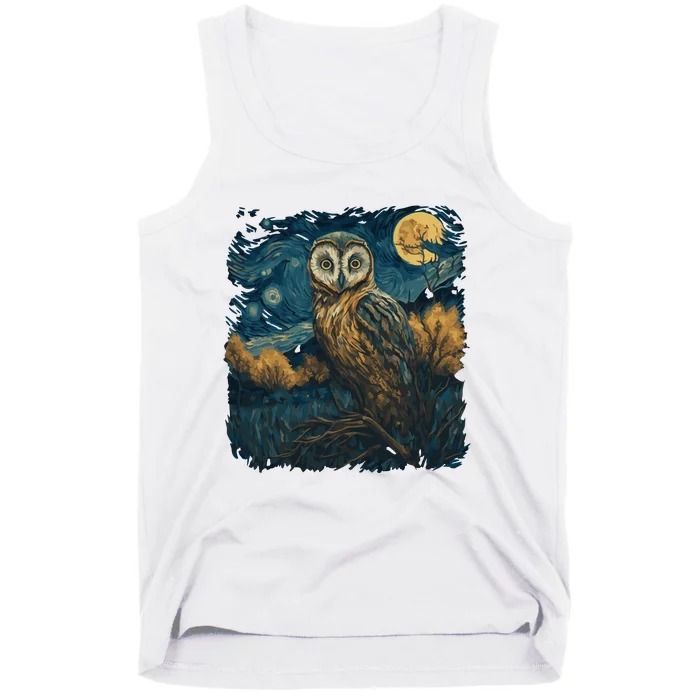 An Owl In The Night Forest Painting Tank Top