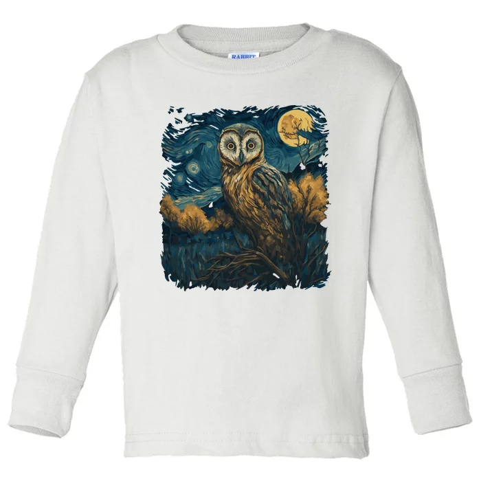 An Owl In The Night Forest Painting Toddler Long Sleeve Shirt