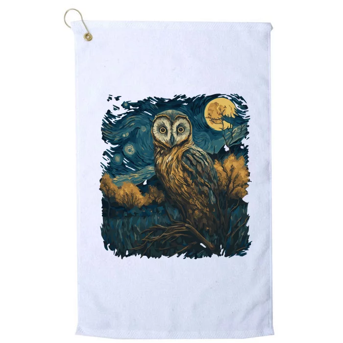 An Owl In The Night Forest Painting Platinum Collection Golf Towel