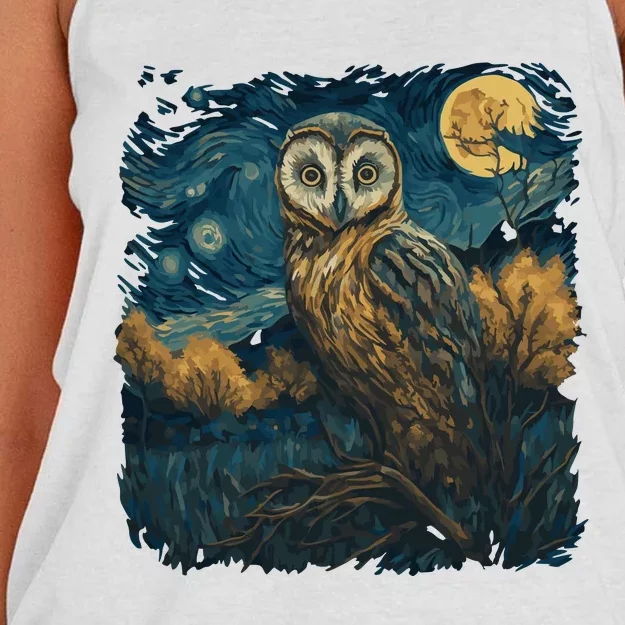 An Owl In The Night Forest Painting Women's Knotted Racerback Tank