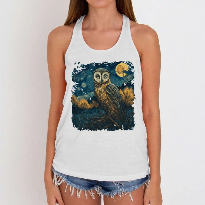 An Owl In The Night Forest Painting Women's Knotted Racerback Tank