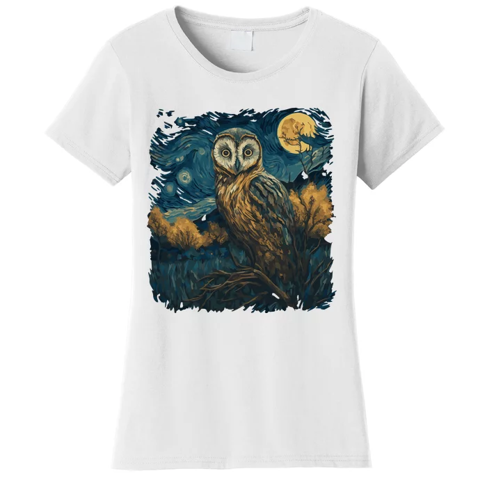 An Owl In The Night Forest Painting Women's T-Shirt