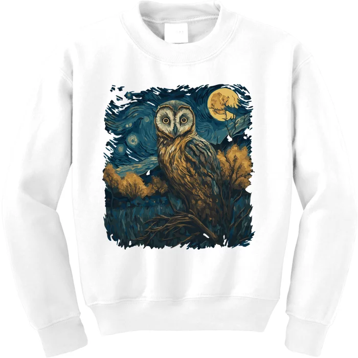 An Owl In The Night Forest Painting Kids Sweatshirt