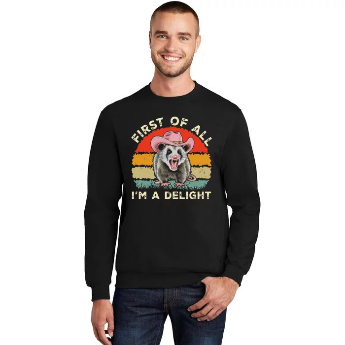 Angry Opossum Lover First Of All IM A Delight Sarcastic Tall Sweatshirt