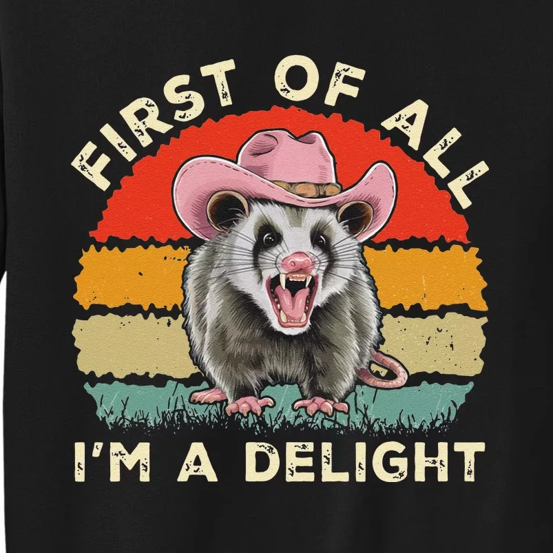 Angry Opossum Lover First Of All IM A Delight Sarcastic Tall Sweatshirt