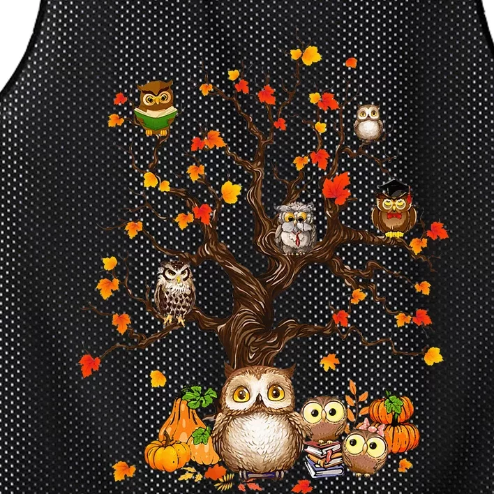 Autumn Owl Lover Festive Pumpkin and Leaves Tree for Halloween Mesh Reversible Basketball Jersey Tank