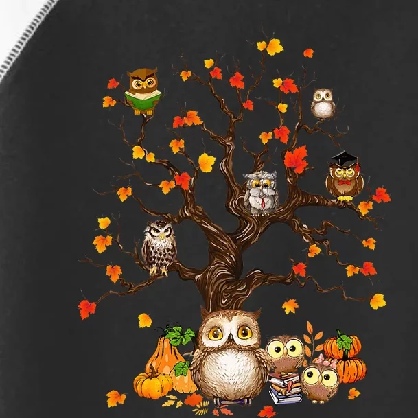 Autumn Owl Lover Festive Pumpkin and Leaves Tree for Halloween Toddler Fine Jersey T-Shirt