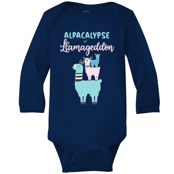 Alpacalypse Or Llamageddon Alpacas and Llamas Take Over Baby Long Sleeve Bodysuit