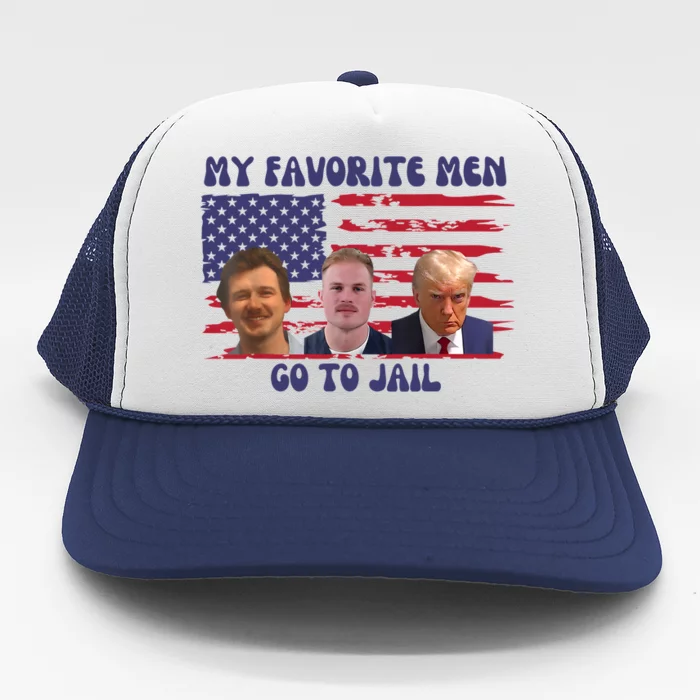 All Of My Favorite Man Go To Jail Groovey Retro 70s Trucker Hat