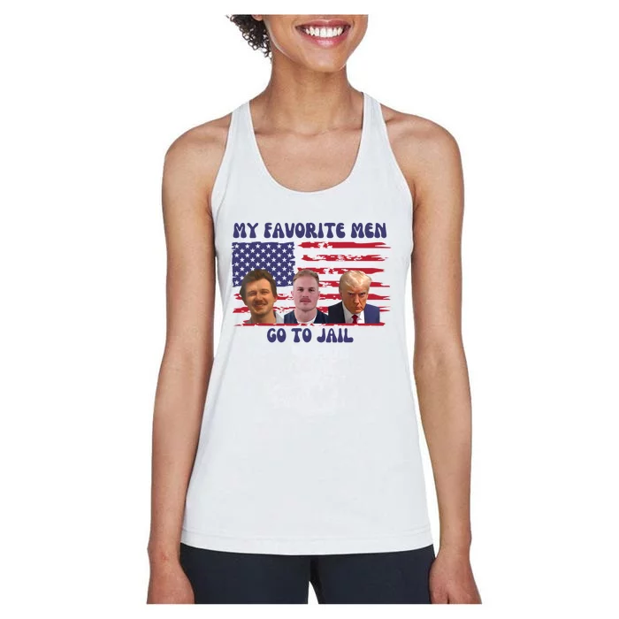 All Of My Favorite Man Go To Jail Groovey Retro 70s Women's Racerback Tank