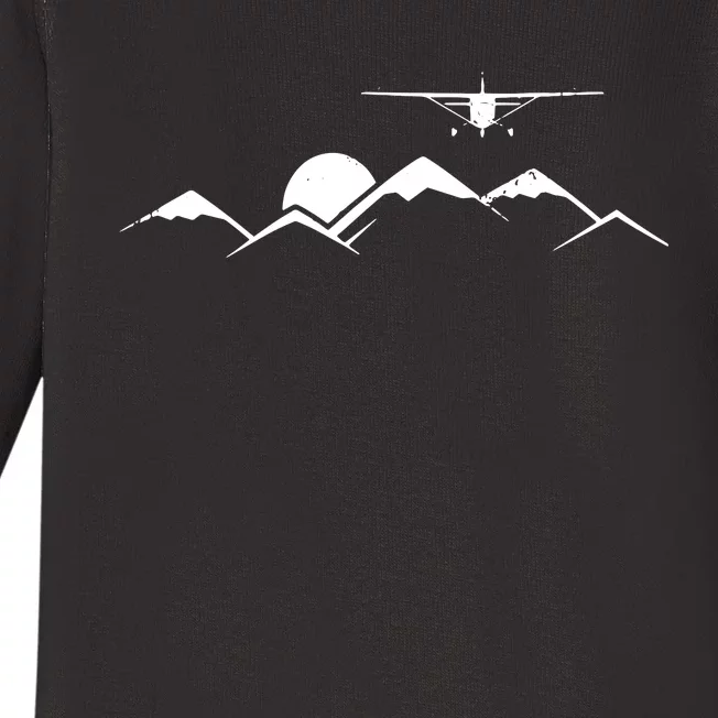 Airplane Over Mountains Gift For Pilots Baby Long Sleeve Bodysuit