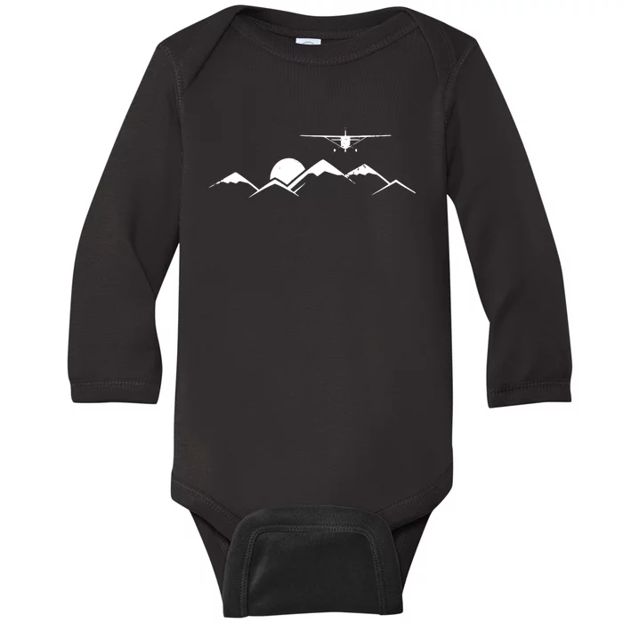 Airplane Over Mountains Gift For Pilots Baby Long Sleeve Bodysuit