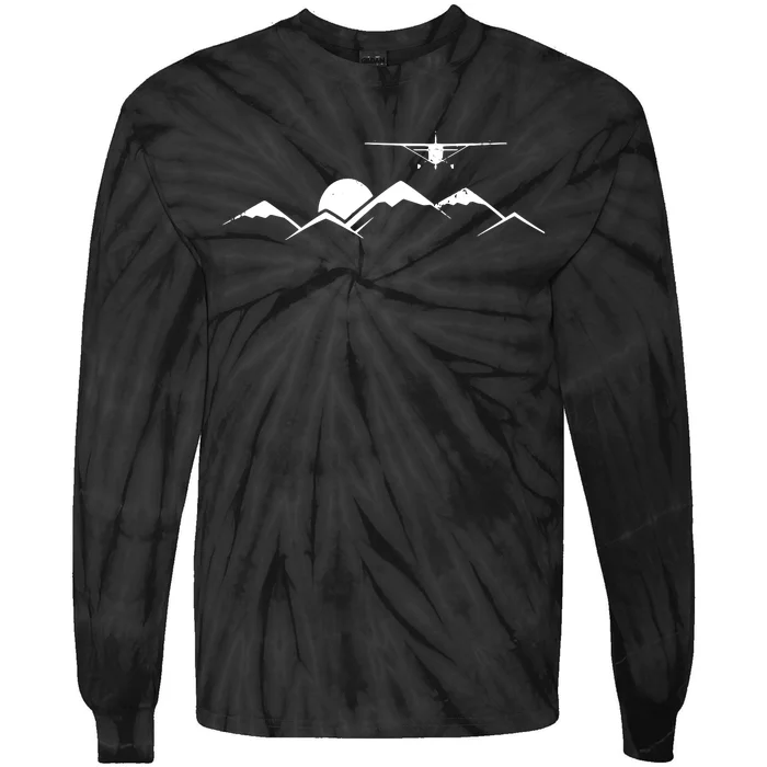 Airplane Over Mountains Gift For Pilots Tie-Dye Long Sleeve Shirt