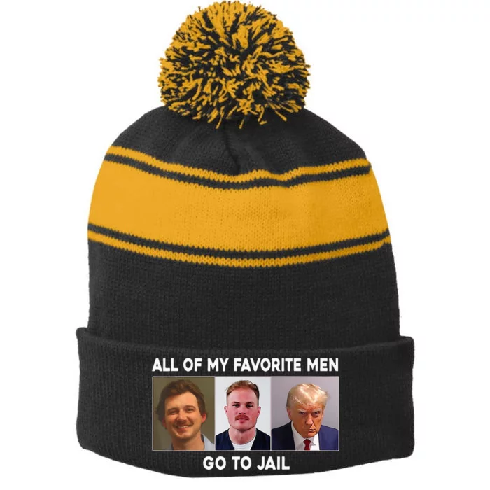 All Of My Favorite Go To Jail Retro Stripe Pom Pom Beanie