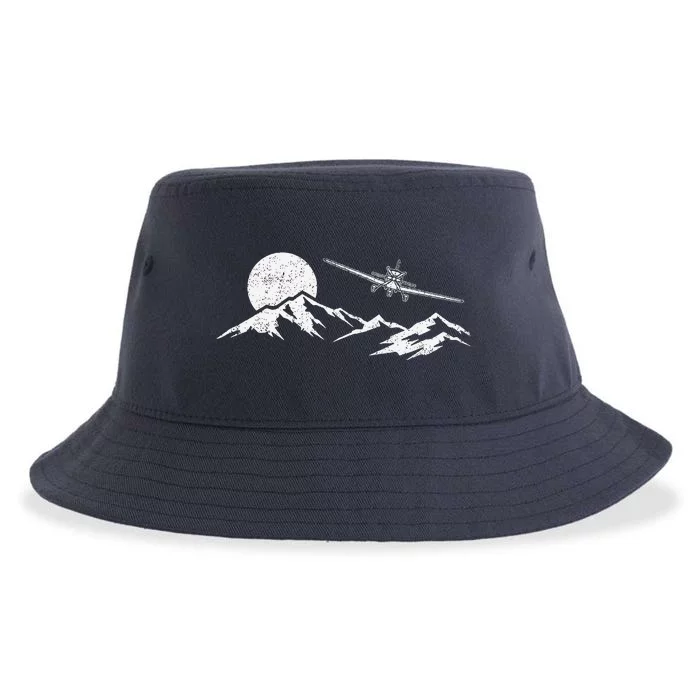 Airplane Over Mountains Gift For Pilots Aviation Sustainable Bucket Hat