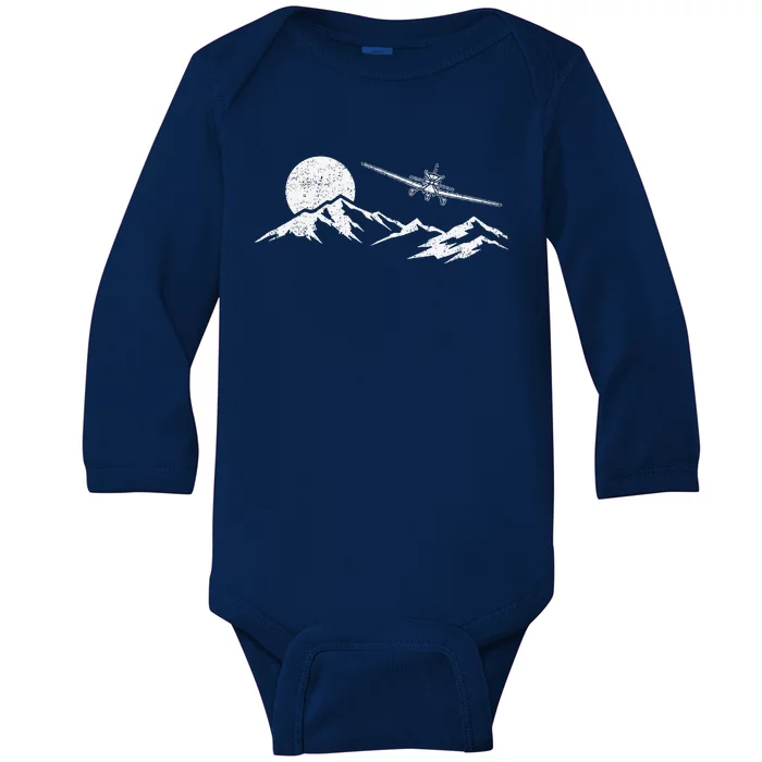 Airplane Over Mountains Gift For Pilots Aviation Baby Long Sleeve Bodysuit