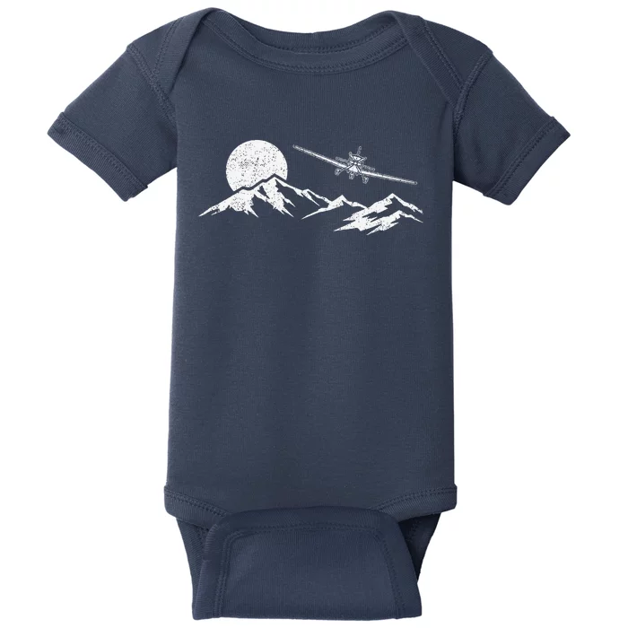 Airplane Over Mountains Gift For Pilots Aviation Baby Bodysuit