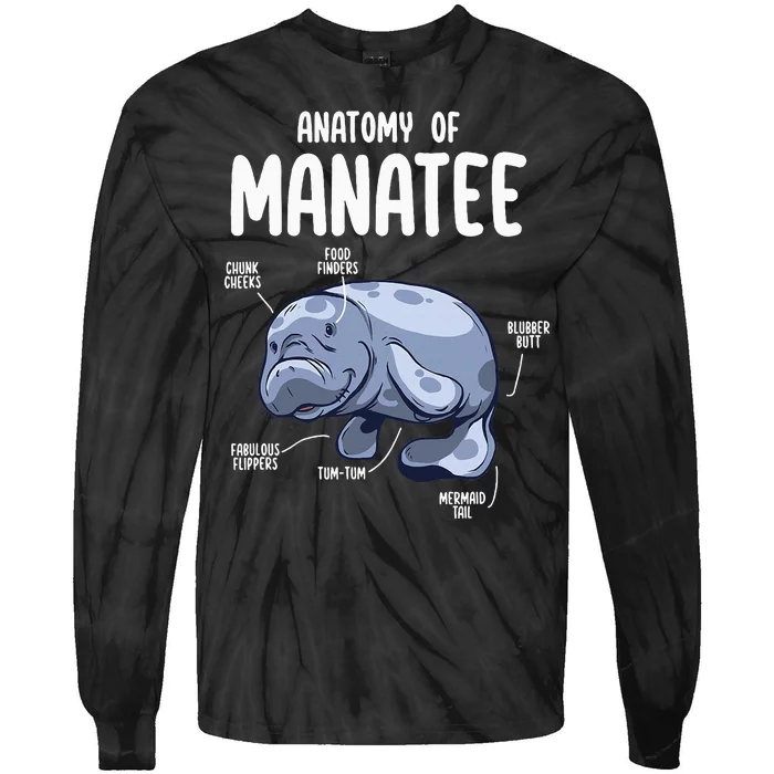 Anatomy Of Manatee Funny Sea Animal Chubby Manatee Lovers Tie-Dye Long Sleeve Shirt