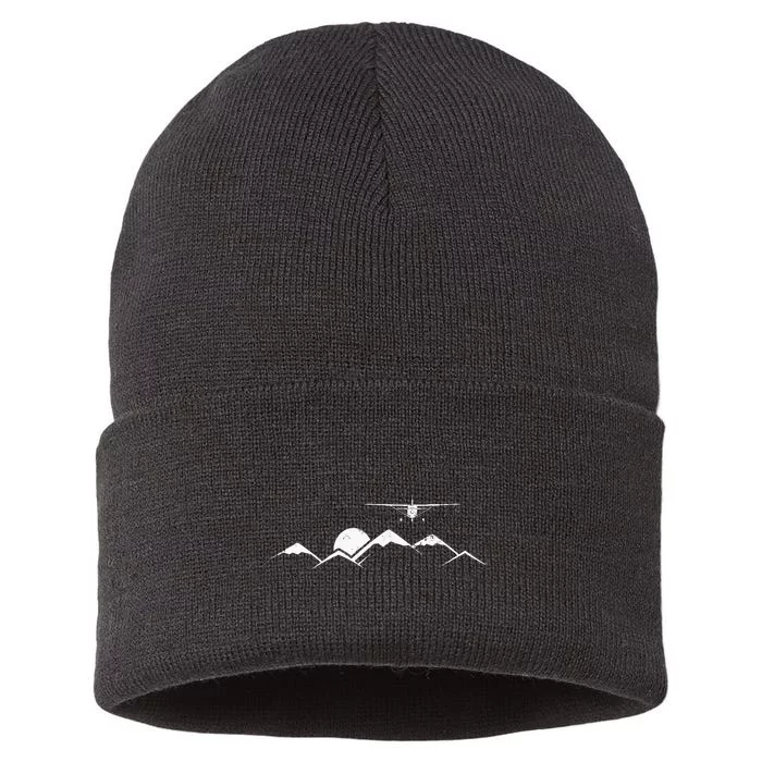 Airplane Over Mountains Gift For Pilots Sustainable Knit Beanie