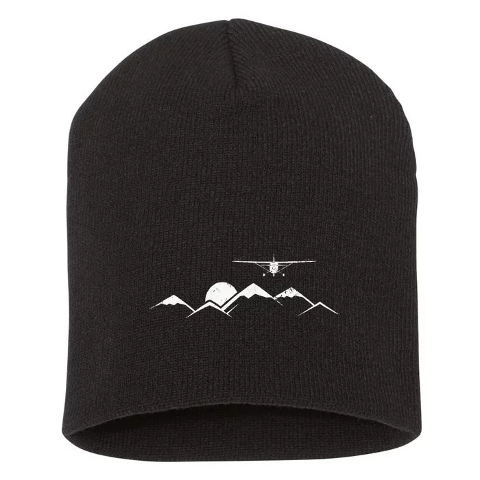 Airplane Over Mountains Gift For Pilots Short Acrylic Beanie