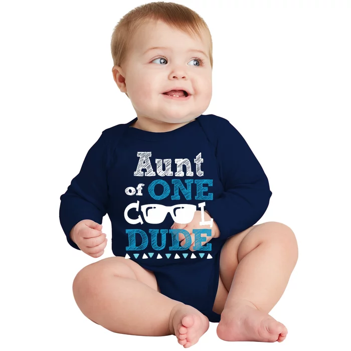 Aunt Of One Cool Dude Funny Birthday Boy Cool Baby Long Sleeve Bodysuit