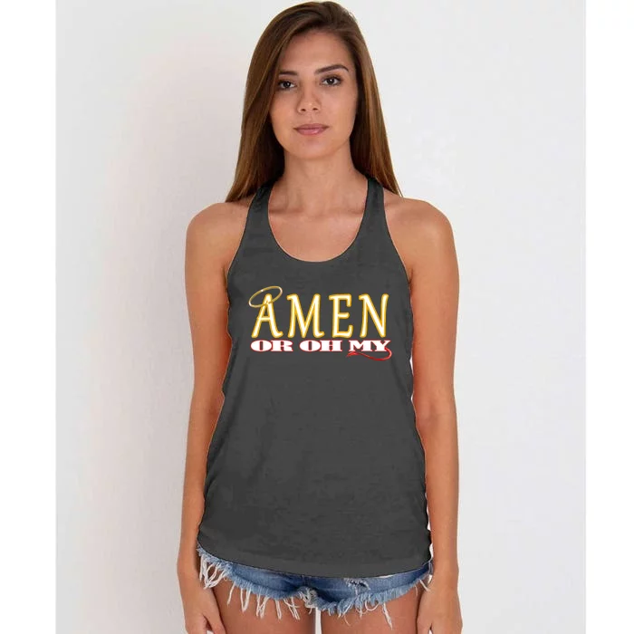 Amen Or Oh My Religious Quote Funny Novelty Design Women's Knotted Racerback Tank