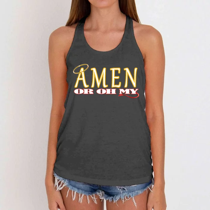 Amen Or Oh My Religious Quote Funny Novelty Design Women's Knotted Racerback Tank