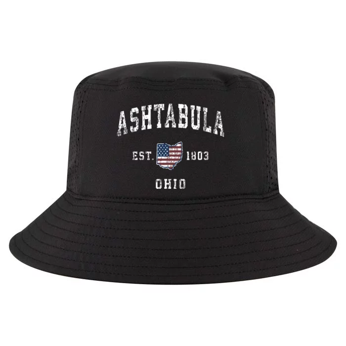 Ashtabula Ohio Oh Vintage American Flag Sports Design Cool Comfort Performance Bucket Hat