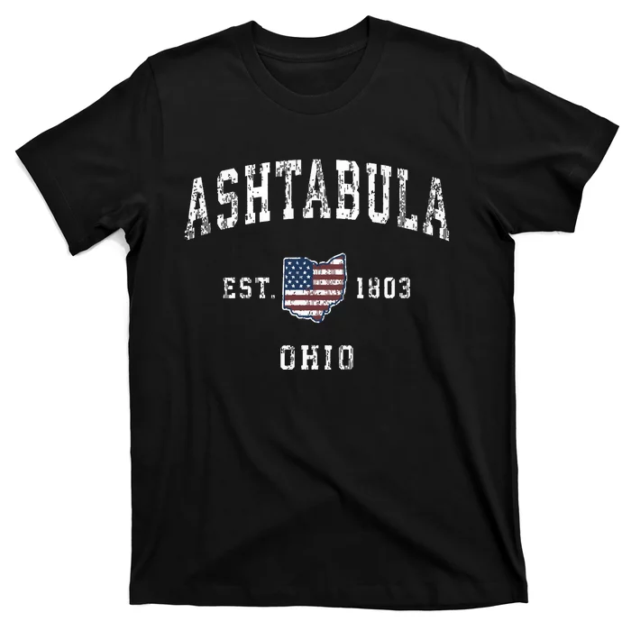 Ashtabula Ohio Oh Vintage American Flag Sports Design T-Shirt