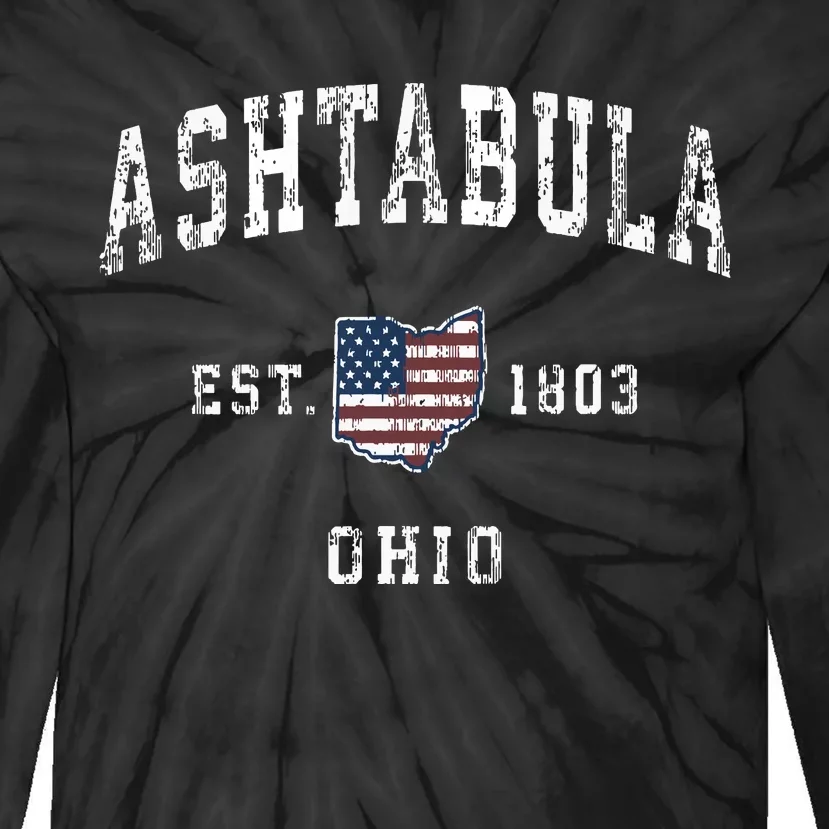 Ashtabula Ohio Oh Vintage American Flag Sports Design Tie-Dye Long Sleeve Shirt