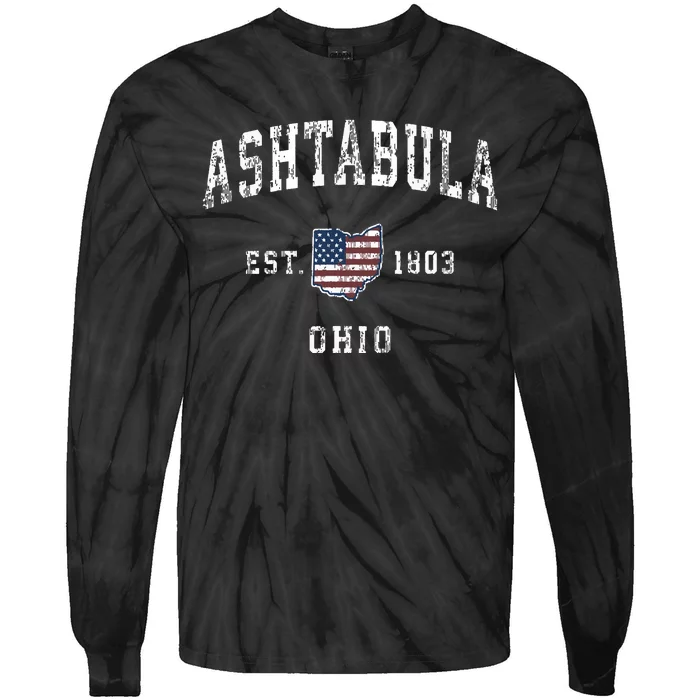 Ashtabula Ohio Oh Vintage American Flag Sports Design Tie-Dye Long Sleeve Shirt