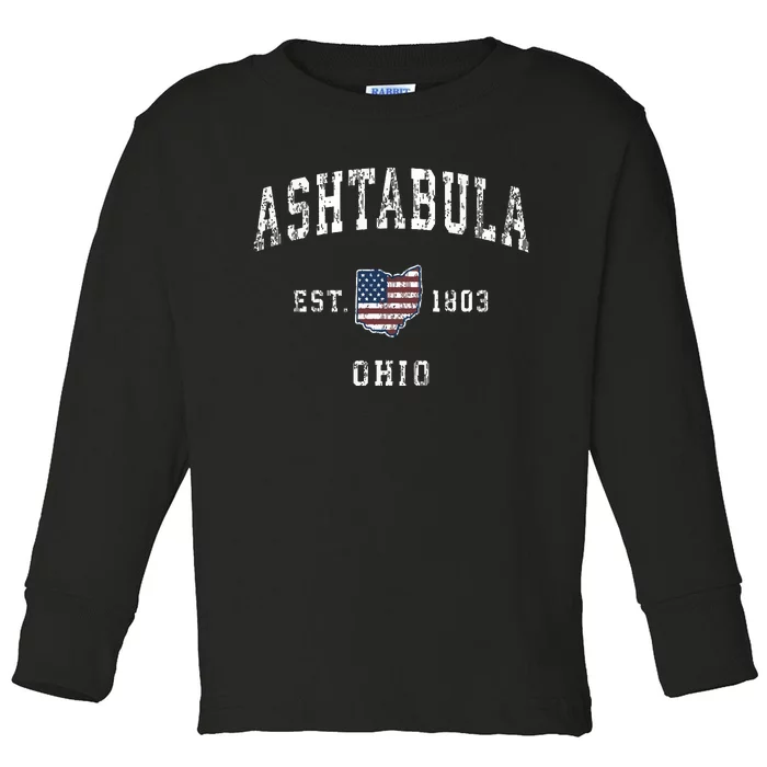 Ashtabula Ohio Oh Vintage American Flag Sports Design Toddler Long Sleeve Shirt