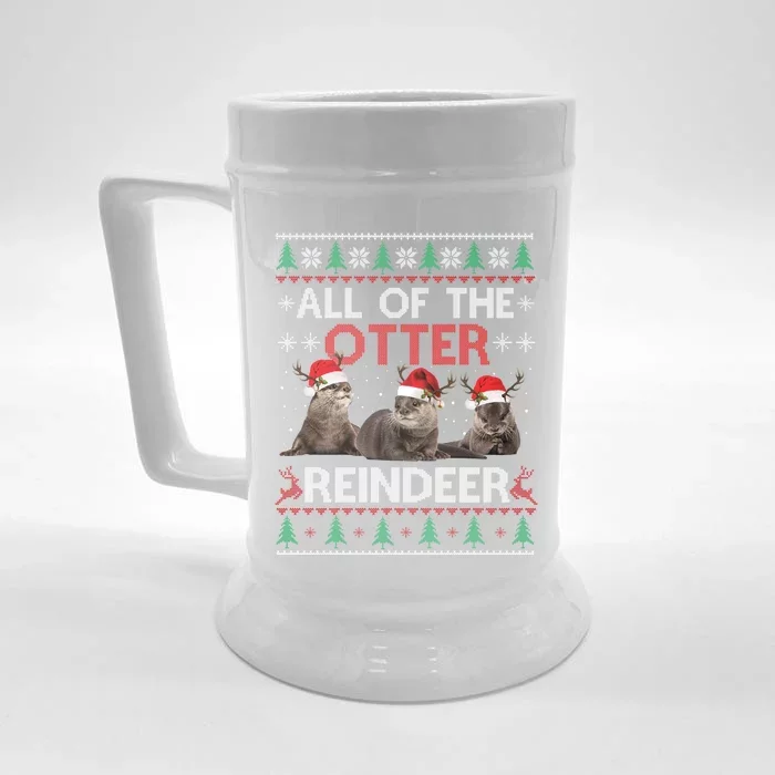 All Of Otter Reindeer Christmas Ugly Sweater Pajamas Xmas Cute Gift Front & Back Beer Stein