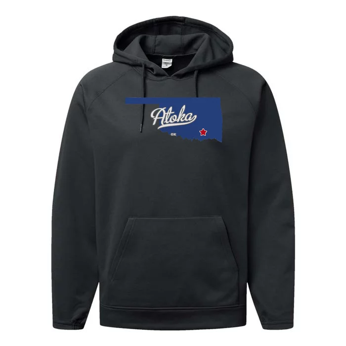 Atoka Oklahoma OK Map Performance Fleece Hoodie