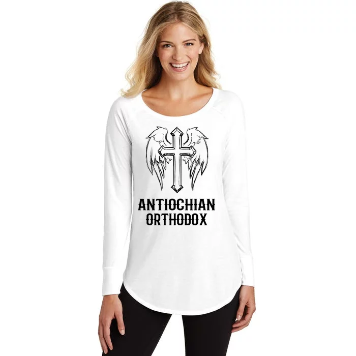 Antiochian Orthodox / Orthodox Christian Modern Font Design Women's Perfect Tri Tunic Long Sleeve Shirt