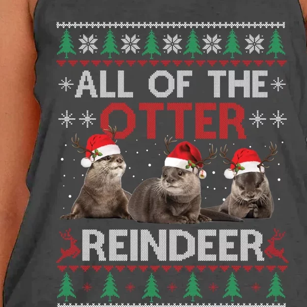 All Of Otter Reindeer Christmas Ugly Sweater Pajamas Xmas Sweatshir Women's Knotted Racerback Tank