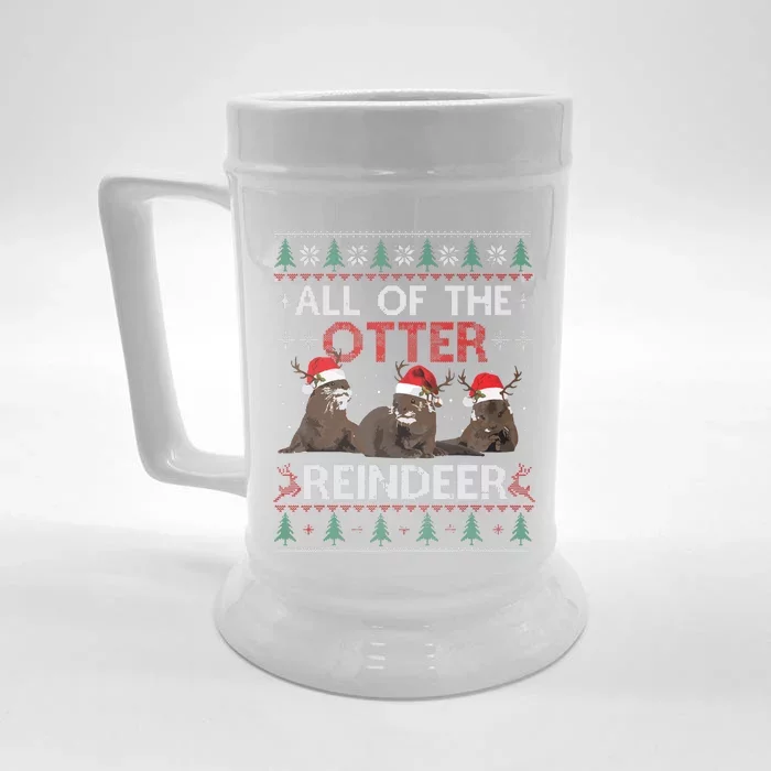 All Of Otter Reindeer Christmas Ugly Sweater Pajamas Xmas Front & Back Beer Stein