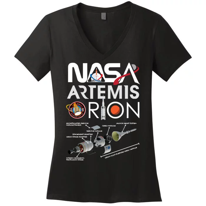 Artemis Orion Space Launch System SLS Schematics Women's V-Neck T-Shirt