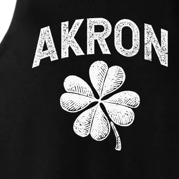 Akron, Ohio St Patrick's Day Shamrock Distressed Retro T Ladies Tri-Blend Wicking Tank