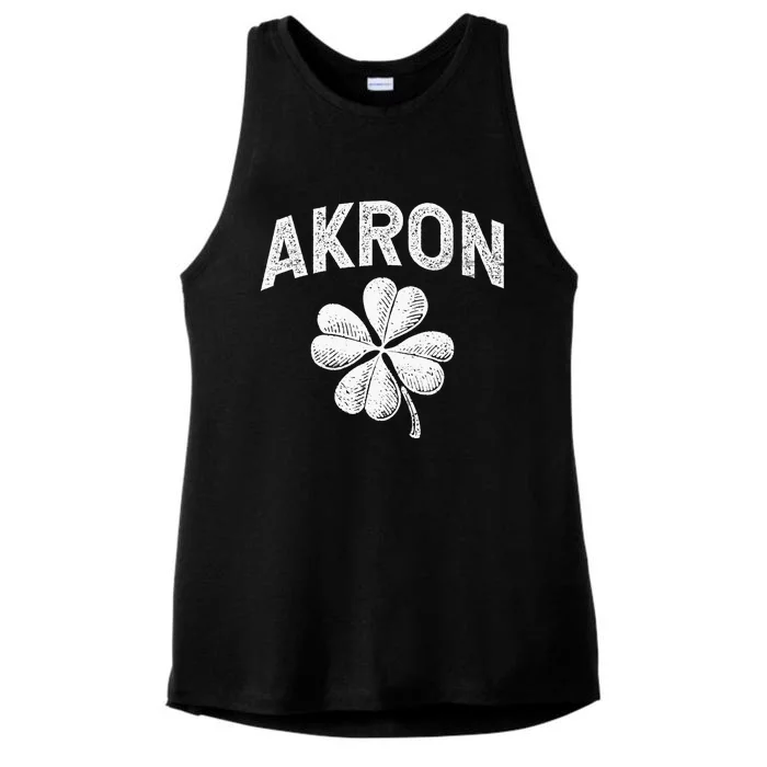 Akron, Ohio St Patrick's Day Shamrock Distressed Retro T Ladies Tri-Blend Wicking Tank