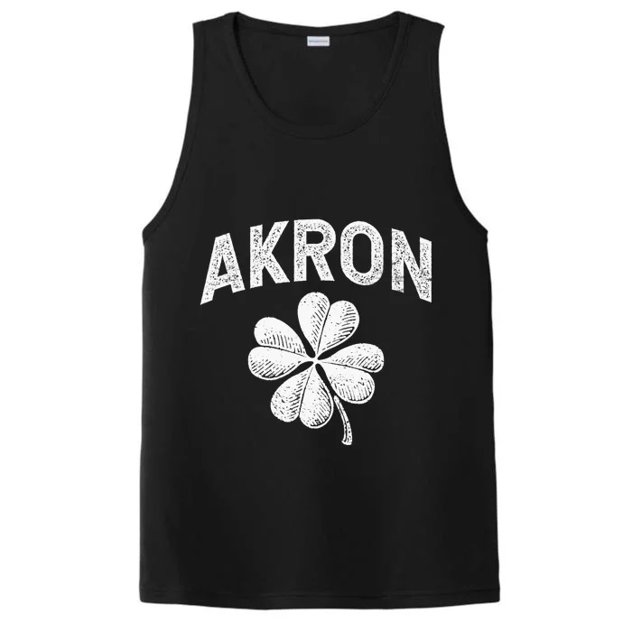 Akron, Ohio St Patrick's Day Shamrock Distressed Retro T Performance Tank