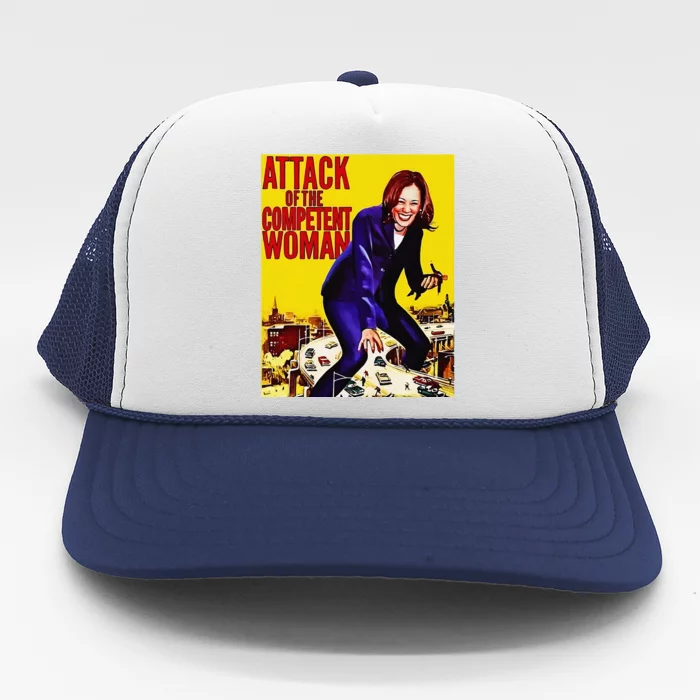 Attack Of The Competent Woman Funny Kamala Harris Vote 2024 Trucker Hat