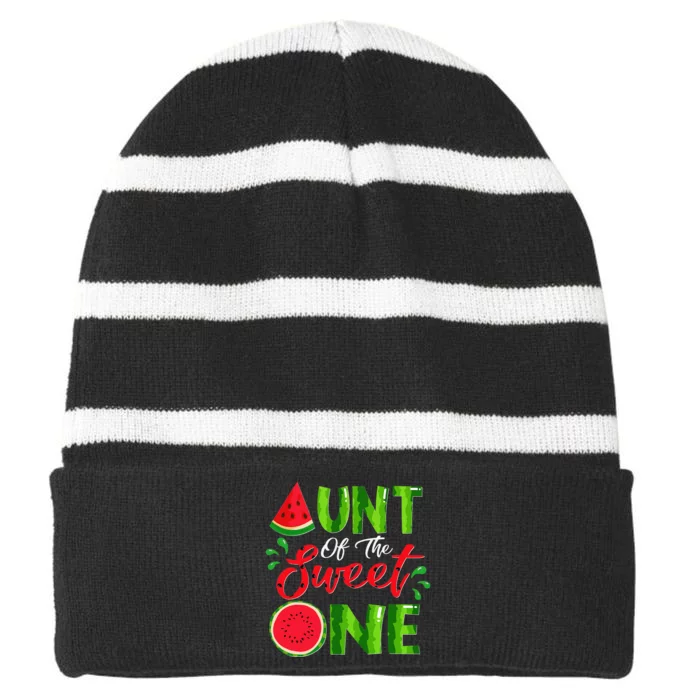 Aunt Of The Sweet One Birthday Watermelon Matching Family Striped Beanie with Solid Band