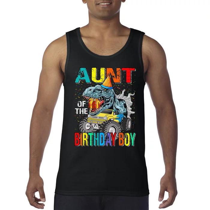 Aunt Of The Birthday Monster Truck Dinosaur Tank Top