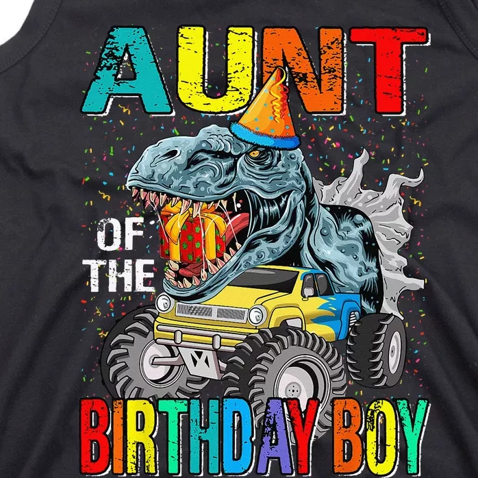 Aunt Of The Birthday Monster Truck Dinosaur Tank Top