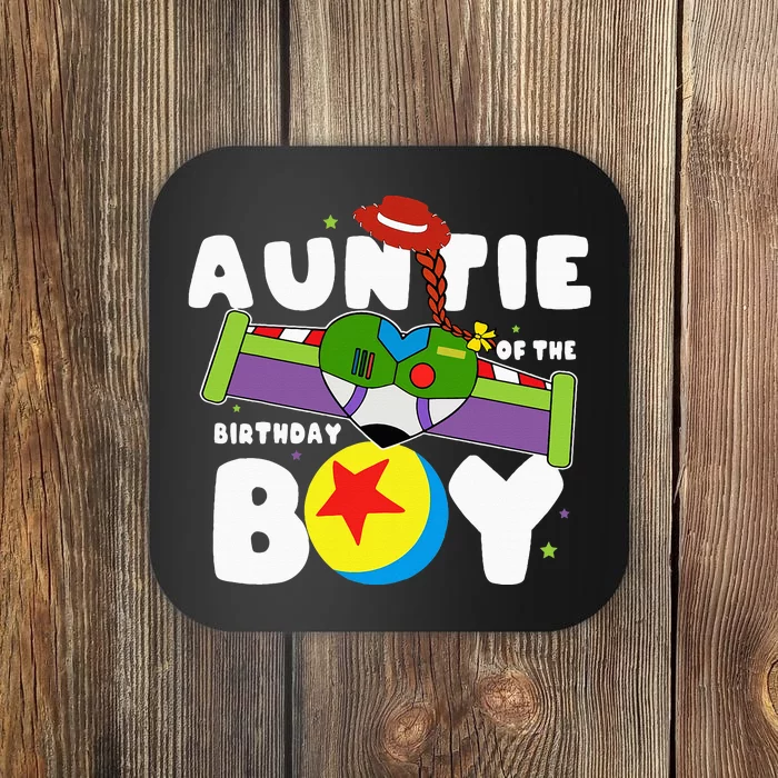 Auntie Of The Birthday Boy Toy Lover Funny Story Theme Bday Coaster