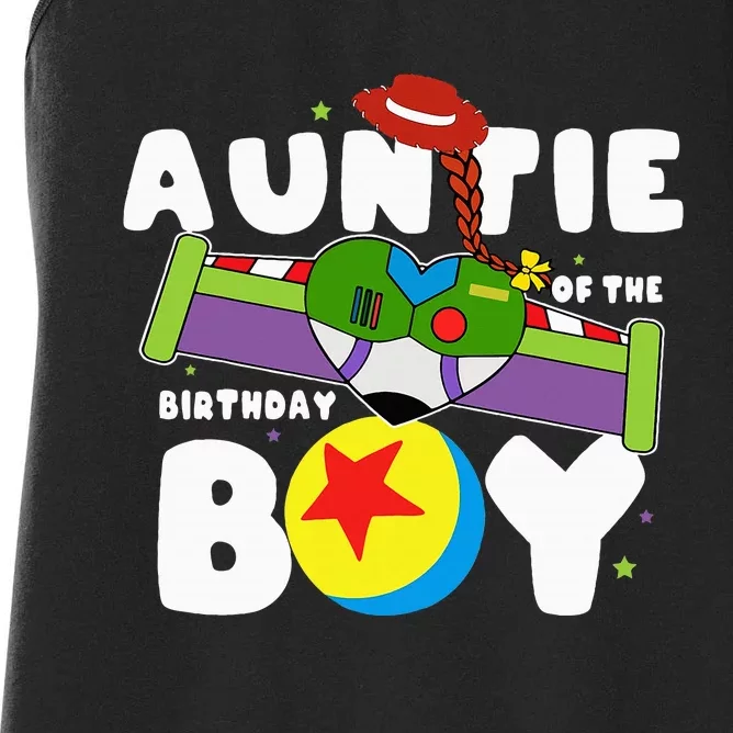 Auntie Of The Birthday Boy Toy Lover Funny Story Theme Bday Women's Racerback Tank